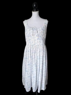 Bridgerton x Celebrity Pink Basque Toile Midi Dress White Blue Size XXL Coquette